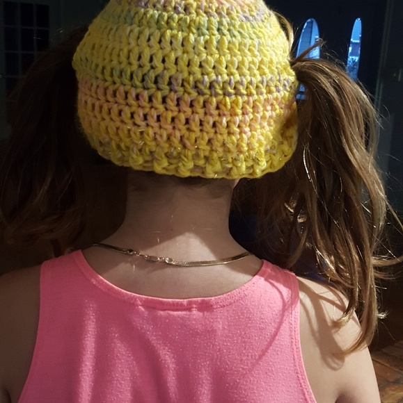 Pig tail beanie hat hand crocheted - Picture 2 of 2